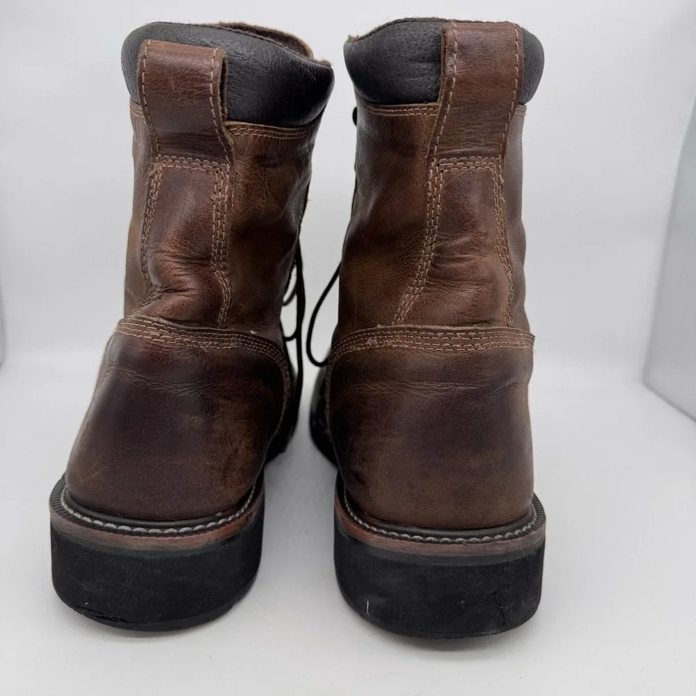 Justin Mens Steel Toe Work‎ Boot Size 13D Brown Stampede Square Leather WK682